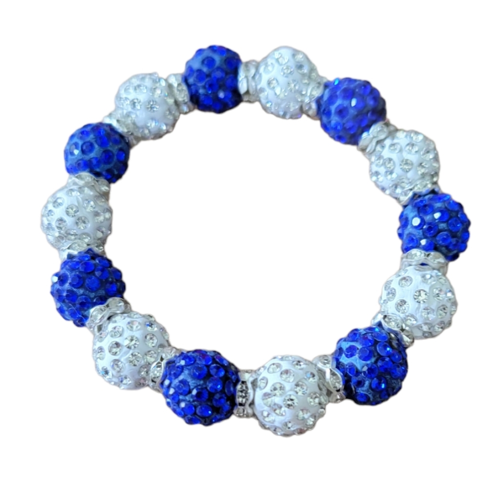 Blue and White Shamballa Bead Bracelet